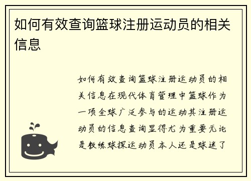 如何有效查询篮球注册运动员的相关信息